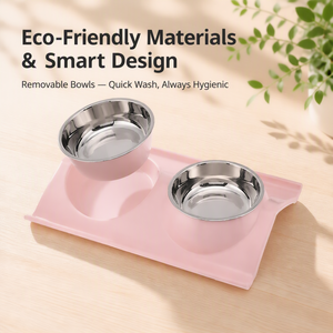 Double Stainless Steel Eco-Friendly Elevated Pet Bowl <strong>Raised</strong> <strong>Dog</strong> Food <strong>Feeder</strong> with Plastic Bowl Dispenser Indoor Use - Product Image 5