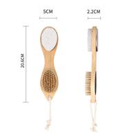 Brosse de nettoyage multifonction en bambou, double face, pierre ponce et poils de porc, pour le nettoyage des mains, des pieds et des ongles