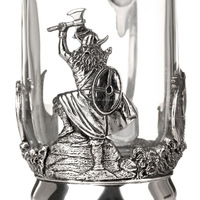 Chope à bière en verre avec base et poignée en alliage de zinc, magnifique chope en verre étain, type tankard, avec motif Viking et navire long.