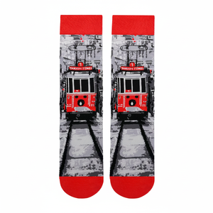 Istanbul Nostalgic Taksim Tram Patterned Unisex Sockets Breathable Daily Use Socket Covers - Product Image 2