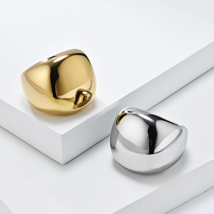 Geometric Mirror <b>Titanium</b> Steel <b>Ring</b> Gold Plated Unisex Fashion Jewelry Gift - Product Image 1