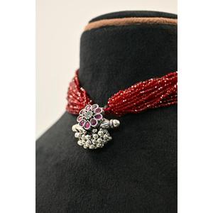 Vintage 925 <b>Silver</b> Oxidised Jantar Beaded Necklace Natural Stone Crystal Claw Setting Inlay Women's Ethnic Statement Jewelry - Product Image 2