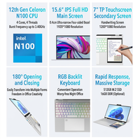 OEM ODM Özel Üretim 15.6 + 7 İnç Çift Ekranlı Laptop Celeron N100 İşlemcili SSD RGB Arkadan Aydınlatmalı Klavyeli Ticari Bilgisayar Dizüstü Bilgisayarı
