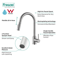 Frascio Luxury Hotel Robinet d'eau de cuisine filtré en chrome à une poignée Robinet d'évier de cuisine extractible à 360 degrés