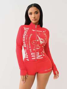 C1466レディースタイトフィッティング長袖ジャケットショーツスポーツ2ピースセット - Product Image 3