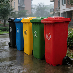 Commercial Outdoor <strong>Square</strong> Wheeled Trash Can in 120L/240L Sizes Plastic Standing Structure Movable Lid Waste <strong>Bins</strong> - Product Image 1