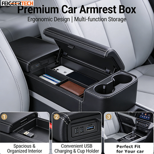 Boîte de rangement universelle pour console d'accoudoir arrière de voiture, alimentée par véhicule, avec recharge sans fil électrique stable Feigeer Tech - Product Image 4