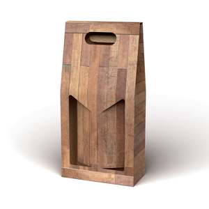 Caja para botellas de vino con estampado de madera de teca 18cm x 9cm x 38cm - Product Image 1