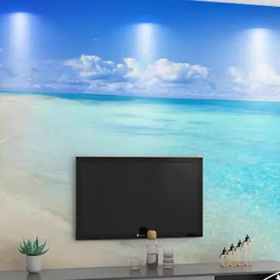 ورق حائط حديث بسيط على شكل خلفية حائط تلفاز ثلاثية الأبعاد، غطاء حائط غرفة نوم يحلم بالمحيط