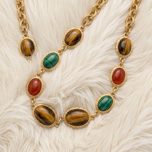 Ear enlace oem odm Wholesale Gold Plated <b>Beaded</b> <b>Necklaces</b> With Tiger Eye Malachite Carnelian Vintage Gemstone Jewelry For Women - Product Image 3
