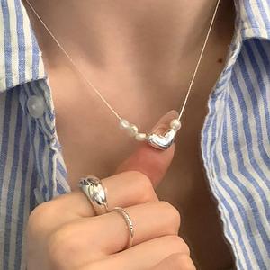 Collier en argent sterling S925 en forme de cœur asymétrique, zircon coloré dopamine sucré, petits pompons, colliers en perles - Product Image 3