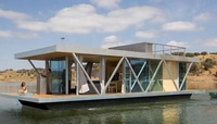 Maison flottante 12m Maison aquatique Ponton flottant en aluminium Maison en verre avec auvent Vente chaude aux États-Unis