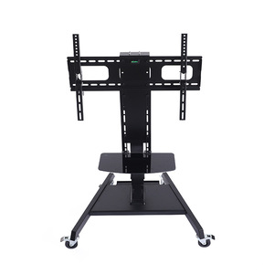 Carrito de TV Móvil con Elevación Eléctrica y Ruedas, Construcción de Acero Negro para Uso en Televisión y Conferencias - Product Image 2