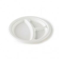 Assiette alimentaire en bagasse de canne à sucre compostable et biodégradable à 3 compartiments, 10 pouces, blanche