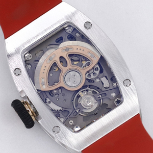 Reloj de pulsera con forma de barril para mujer, reloj de pulsera con esqueleto incrustado de diamantes, correa de goma roja, reloj elegante para mujer, reloj de lujo - Product Image 6