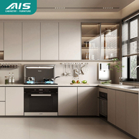 Ensemble d'armoires de cuisine modulaires noires en mélamine AIS 2026, construction en MDF marbre/feuille de placage, finition laquée moderne de luxe, garantie à vie
