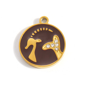SUMMLY Vente en gros Pendentifs tendance Goutte d'huile 12 signes <span class=keywords><strong>du</strong></span> zodiaque DIY Plaqué or 18 carats Charmes en acier inoxydable Bijoux de mode - Product Image 5