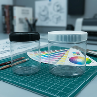 Pot en plastique PET transparent de qualité alimentaire avec couvercle à vis nervuré blanc, récipient vide pour épices, stockage d'aliments secs, logo personnalisé disponible