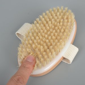 Custom Logo Hand-Held Oval Body Brush <strong>Exfoliator</strong> Wet and Dry Wood Boar Bristle Bath Brush for Dry Skin Massage <strong>Simple</strong> Style - Product Image 6