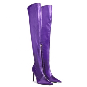 Botas Largas de Microfibra Suave para Mujer, Talla Grande 46, Punta Puntiaguda, Tacón de Aguja, Pierna Ancha, para Pies Grandes, Botines por Encima de la Rodilla - Product Image 3