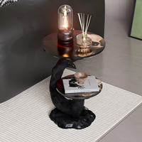 Table d'appoint moderne gothique en fibre de verre, table basse créative en FRP avec crâne et rose, table d'appoint double niveau style Dark Art pour la décoration du salon