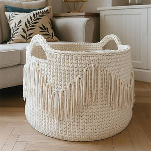 Cestas de Ropa Decorativas y Elegantes con Borlas Blancas, Cestas de Lavandería Redondas Extra Grandes de Cuerda de Algodón para Sala de Estar, Precio al por Mayor - Product Image 3