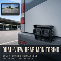 Caméra de recul double objectif pour camion et bus 2-en-1 AHD avec capteur de stationnement, vision nocturne, écran partagé, 12-24V, étanche IP68, sécurité