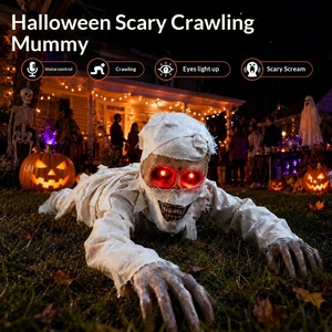Décoration d'Halloween : Momie rampante avec yeux lumineux et son, activée par le son, pour maison hantée, jardin ou fête - Product Image 1