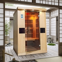 Cabina de Sauna de Infrarrojos Lejanos de Cedro Rojo Sólido para 2 Personas, Modelo Vail, Bajo EMF, con Panel de Control Computarizado, Enchufe Estándar de EE. UU., 240V