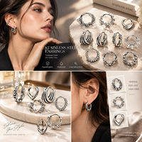 Boucles d'oreilles créoles punk rétro unisexe en acier inoxydable moulé, résistantes au ternissement et à l'eau, pour femmes et hommes, bijoux cadeau