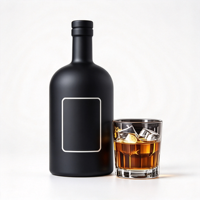 Bouteilles en verre noir avec étiquette blanche, bouteille de whisky vide avec verre à vin pour l'affichage et l'emballage de vin, spiritueux, brandy et autres boissons