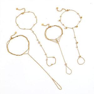 Pulsera de Dedo de Acero Inoxidable 316L Antideslustre con Baño de Oro PVD de 14k/18k y Circonitas, Cadena de Mano para Novia, Anillo de Pulsera para Mujer - Product Image 3