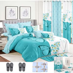 Parure <span class=keywords><strong>de</strong></span> lit et rideaux 12 pièces <span class=keywords><strong>de</strong></span> style américain à imprimé floral vert et blanc, pour la maison - Product Image 3