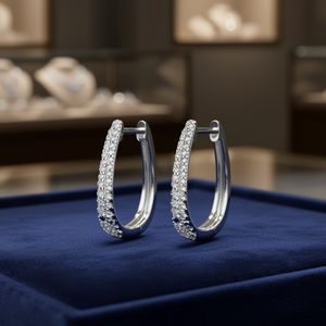 Orecchini a Cerchio E3847 in Oro Bianco con Diamanti Naturali Taglio Brillante Rotondo Colore G, Classici da Donna per Uso Quotidiano - Product Image 2