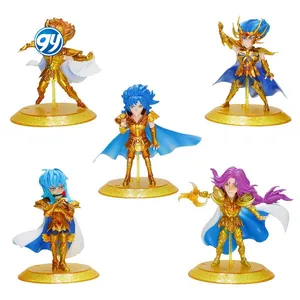 5 Figuras doradas de Saint Seiya Cáncer Piscis Aries Modelo juguetes Gashapon Machine Doll Cake Toppers
