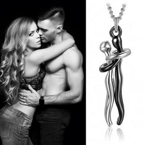 Collar de Moda con Colgante de Pareja Abrazada en Acero Inoxidable Plata 925, Cadena de Serpiente, Unisex, para Bodas, Fiestas, Regalo de San Valentín, EE. UU. - Product Image 3