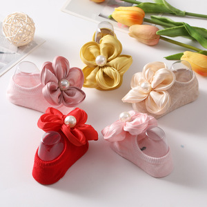 Socksmate INS tasarımcı yenidoğan 3D tatlı çiçek bebek çorap ve saç bandı seti inci küçük kızlar sevimli kaymaz ayakkabı çorap - Product Image 3