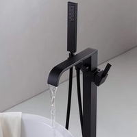 Robinet de baignoire populaire, moderne, carré, en laiton doré brossé, avec poignée unique en céramique, à poser au sol, avec fonction pause et jet doux