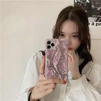 Casing ponsel gaya mewah, casing ponsel kulit PU tahan guncangan desain kulit ular untuk iPhone 11 12 13 14 Pro Max
