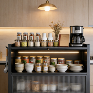 Gabinete de Almacenamiento de Cocina de 3 Niveles con Tapa Abatible, Directo de Fábrica, Organizador Multifuncional a Prueba de Polvo para Muebles de Cocina - Product Image 5