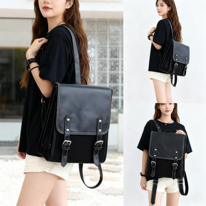 Waterproof Anti Dirty <b>Laptop</b> <b>Backpack</b> Men <b>Women</b> Simple Style Solid Color Flap Closure PU Material Daypack - Product Image 3