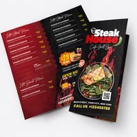 Impression de menus de restaurant personnalisés en couleur, menus pliés en trois pour emporter ou consommer sur place, pour steak-houses et bistrots