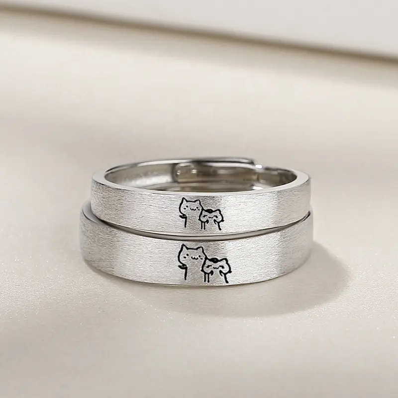 1 pair of kitten lovers ring lovely silver cat open ring ladies men adjustable ring romantic couple anniversary jewelry