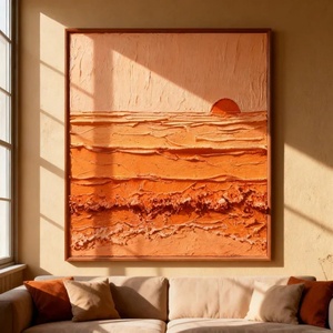 Contemporary Abstract <b>Canvas</b> Wall Art Sunset Texture Waves Hand-made Acrylic Modern Home Decoration - Product Image 6