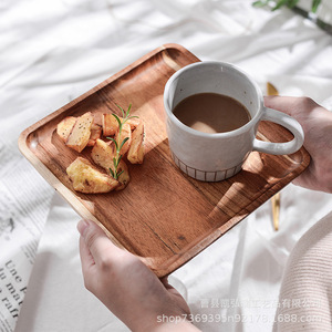 Creative Japanese-style square wooden <b>tray</b>, acacia wood breakfast <b>tray</b>, <b>snack</b> fruit <b>tray</b>, afternoon tea dessert and dried fruit - Product Image 2