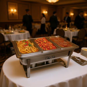 Plat de service triple en acier inoxydable Chic Kus 3L pour buffet et réceptions - Product Image 2