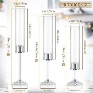 3Arm <b>Crystal</b> Candelabra Round Taper Design with Mirror Base Sparkling <b>Candle</b> Holder Table Centerpiece - Product Image 2