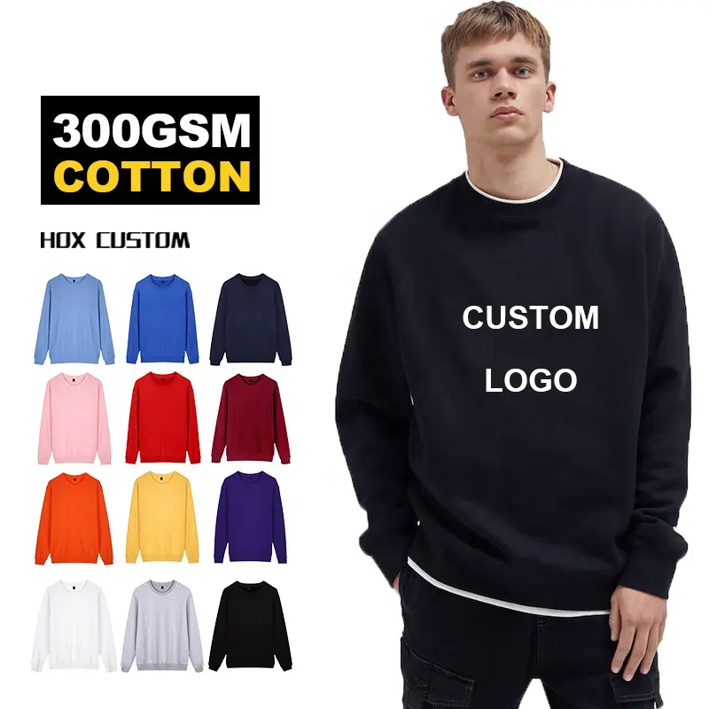 Sweater Hoodies Custom ized Herren Crewneck Sweatshirt Schwergewicht 300GSM Baumwolle Custom Logo Plain Pullover OEM Service Man Hoody