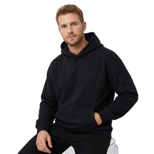 Sweat à capuche oversize en molleton 100 % coton noir avec imprimé étoile à cinq branches, personnalisable avec logo d'usine, style streetwear décontracté pour l'automne - Product Image 4