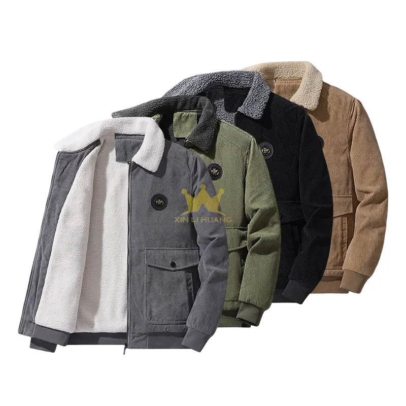 2021 new cashmere jacket men's fashion turn-down collar fleece-lined thickened men's corduroy jacket warm fashion men's wear